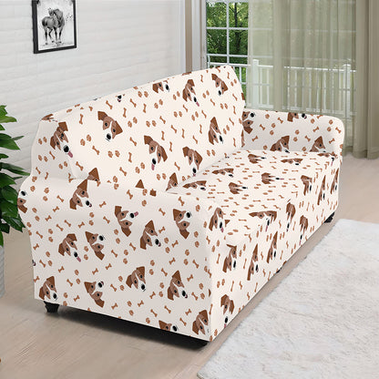 Jack Russell Terrier And Bone Print Sofa Cover