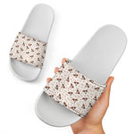 Jack Russell Terrier And Bone Print White Slide Sandals