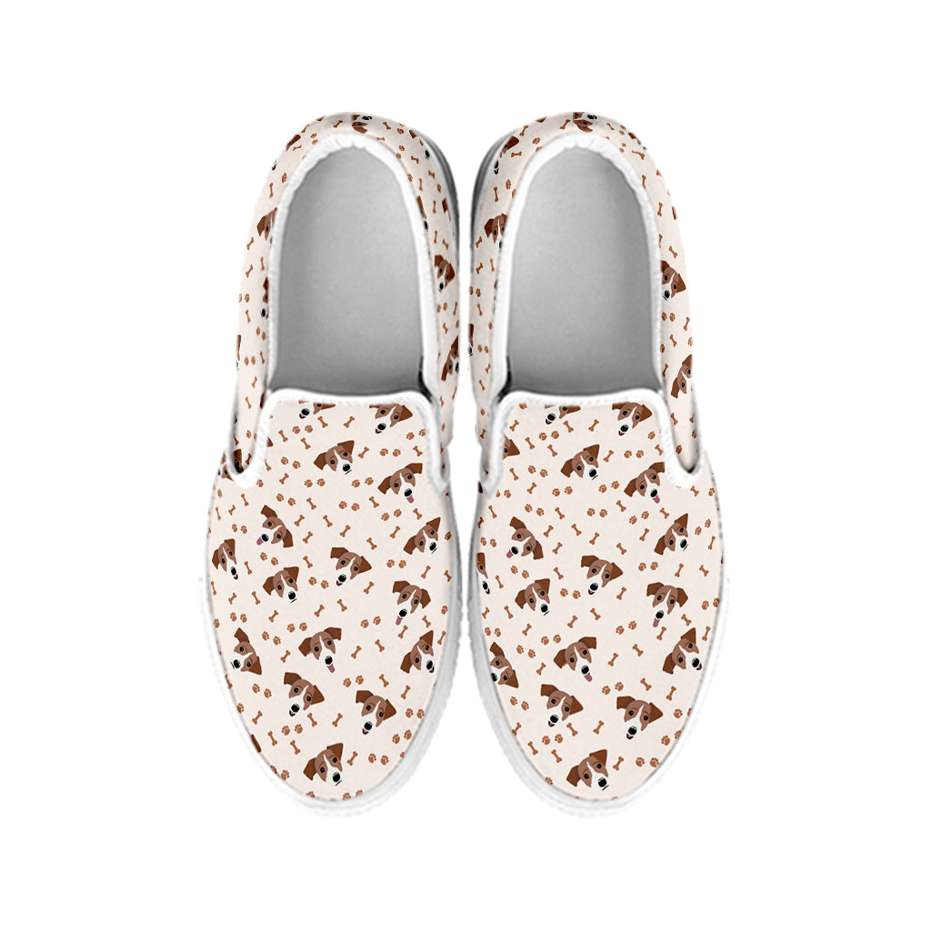 Jack Russell Terrier And Bone Print White Slip On Shoes