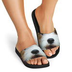 Jack Russell Terrier Portrait Print Black Slide Sandals