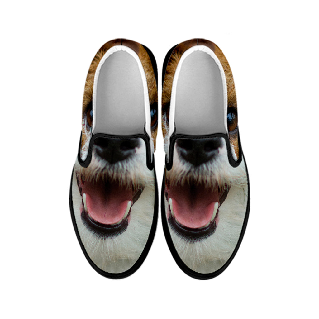 Jack Russell Terrier Portrait Print Black Slip On Shoes