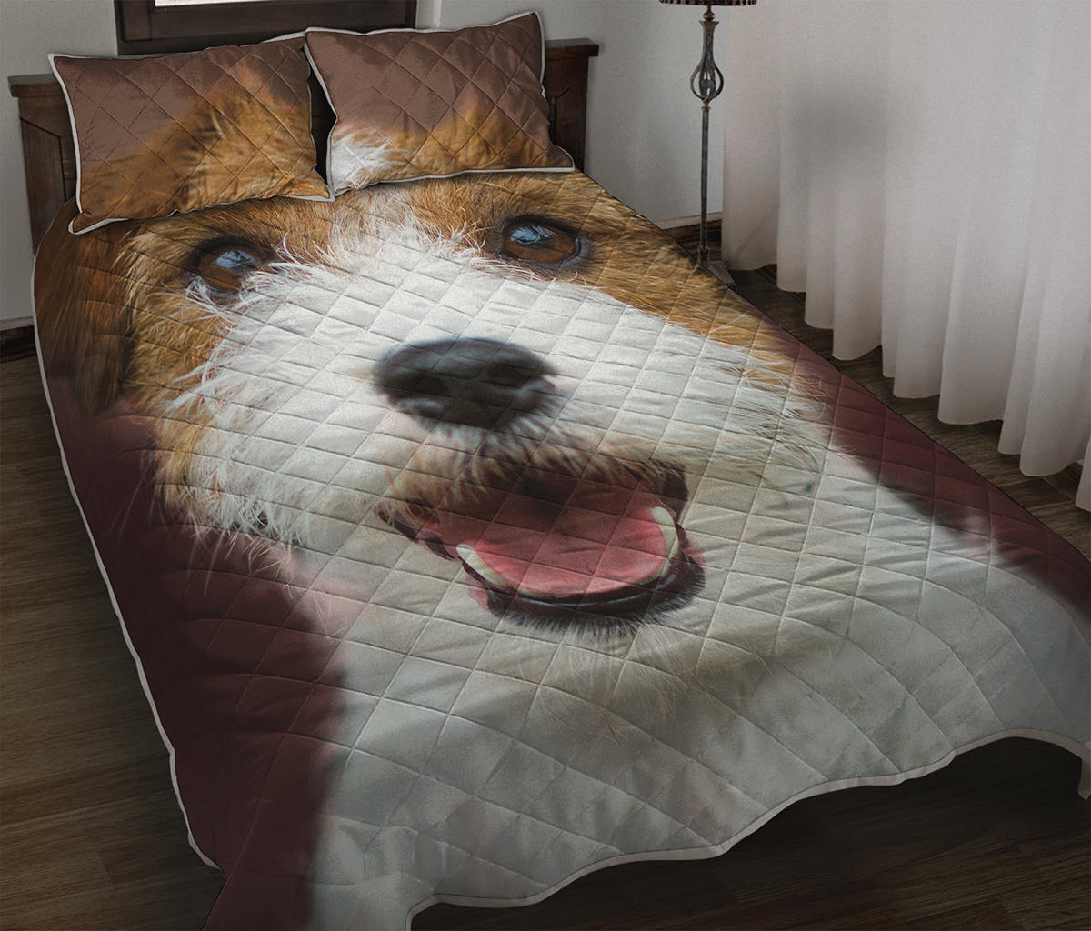 Jack Russell Terrier Portrait Print Quilt Bed Set