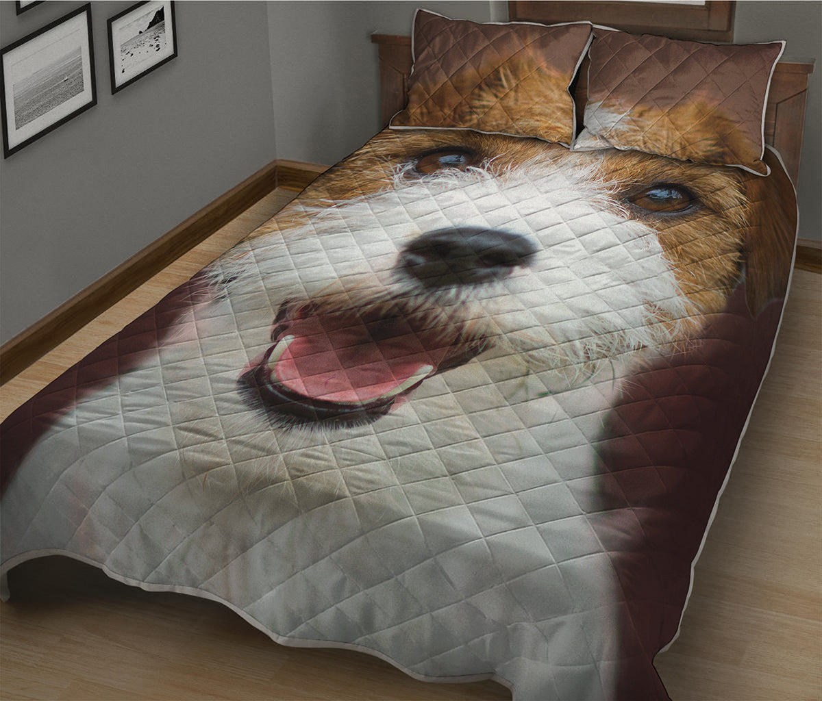 Jack Russell Terrier Portrait Print Quilt Bed Set