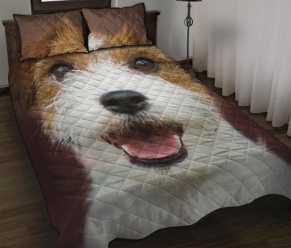 Jack Russell Terrier Portrait Print Quilt Bed Set