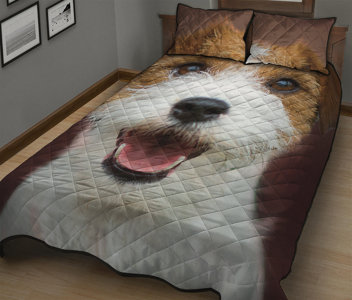 Jack Russell Terrier Portrait Print Quilt Bed Set