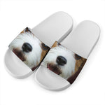 Jack Russell Terrier Portrait Print White Slide Sandals