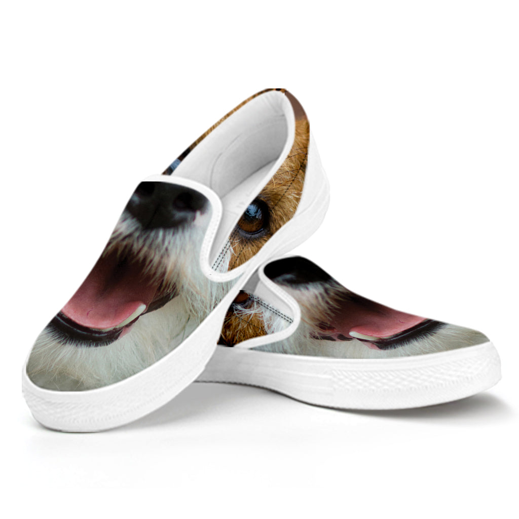 Jack Russell Terrier Portrait Print White Slip On Shoes