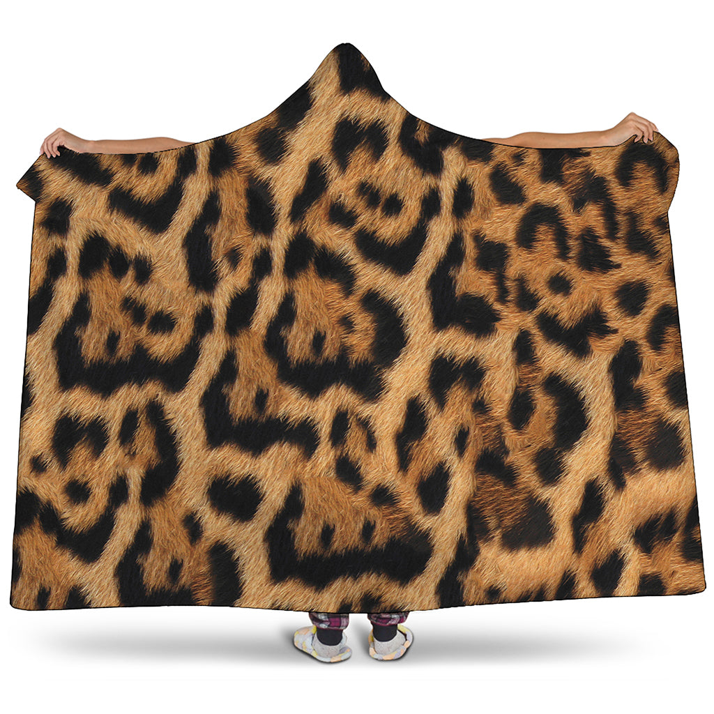 Jaguar Fur Pattern Print Hooded Blanket