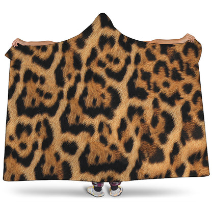 Jaguar Fur Pattern Print Hooded Blanket