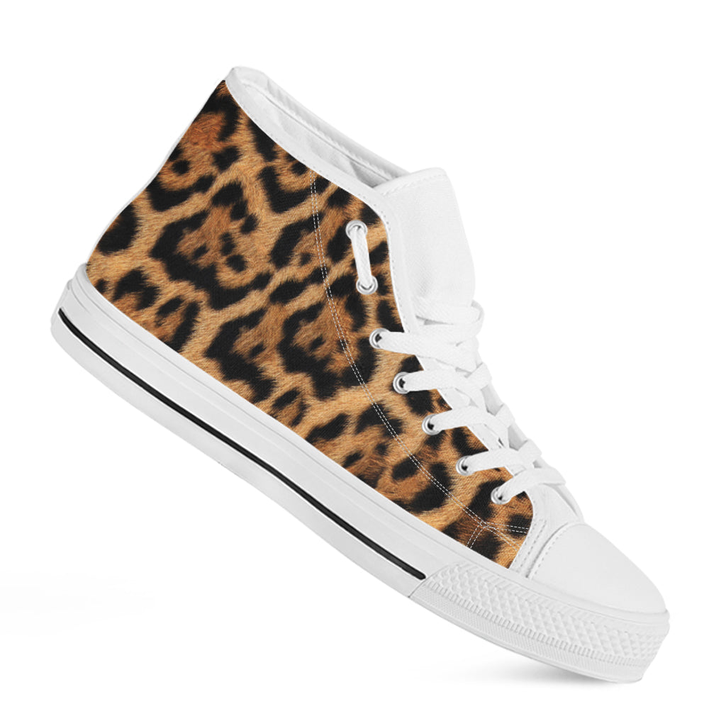 Jaguar Fur Pattern Print White High Top Shoes