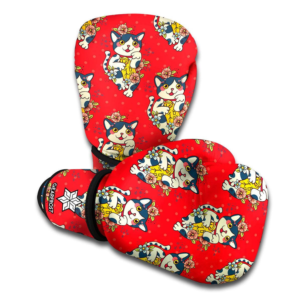 Japanese Cat Maneki Neko Pattern Print Boxing Gloves