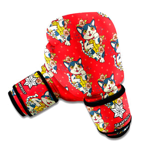 Japanese Cat Maneki Neko Pattern Print Boxing Gloves