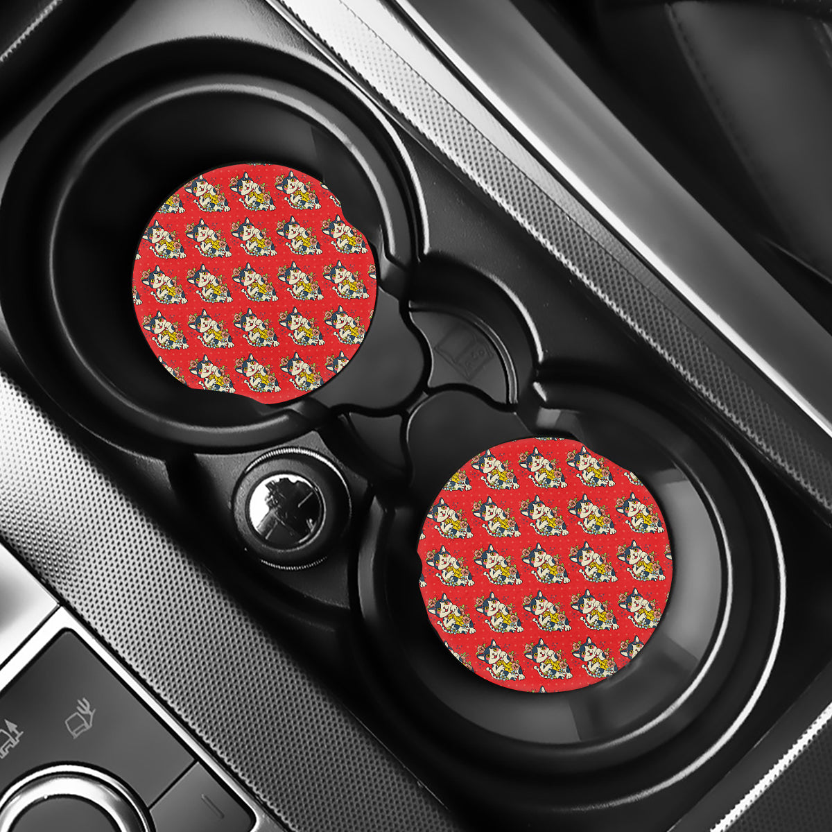 Japanese Cat Maneki Neko Pattern Print Car Coasters