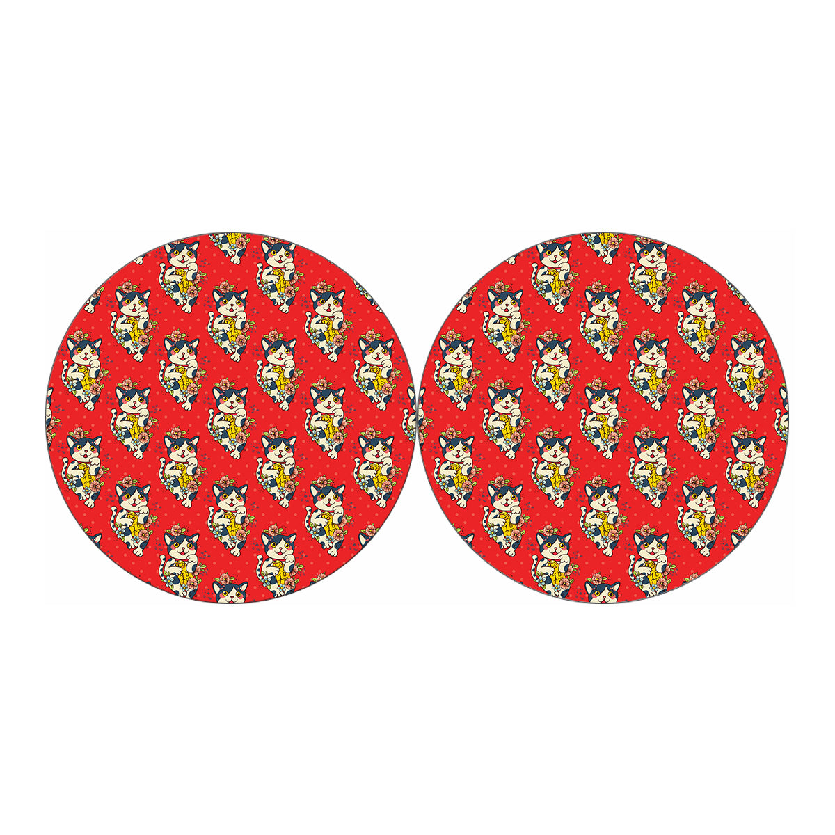 Japanese Cat Maneki Neko Pattern Print Car Coasters