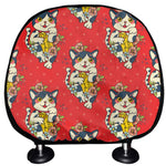 Japanese Cat Maneki Neko Pattern Print Car Headrest Covers