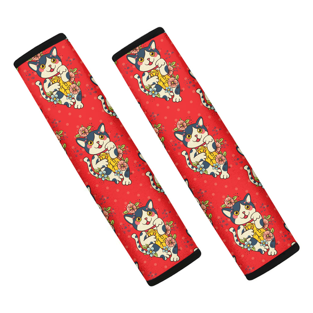 Japanese Cat Maneki Neko Pattern Print Car Seat Belt Covers