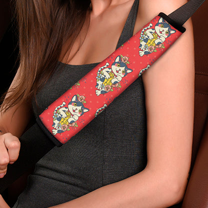 Japanese Cat Maneki Neko Pattern Print Car Seat Belt Covers