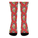 Japanese Cat Maneki Neko Pattern Print Crew Socks