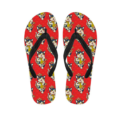 Japanese Cat Maneki Neko Pattern Print Flip Flops
