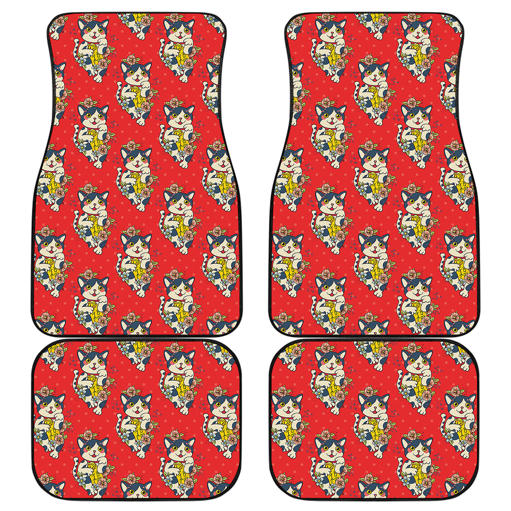 Japanese Cat Maneki Neko Pattern Print Front and Back Car Floor Mats