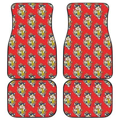 Japanese Cat Maneki Neko Pattern Print Front and Back Car Floor Mats