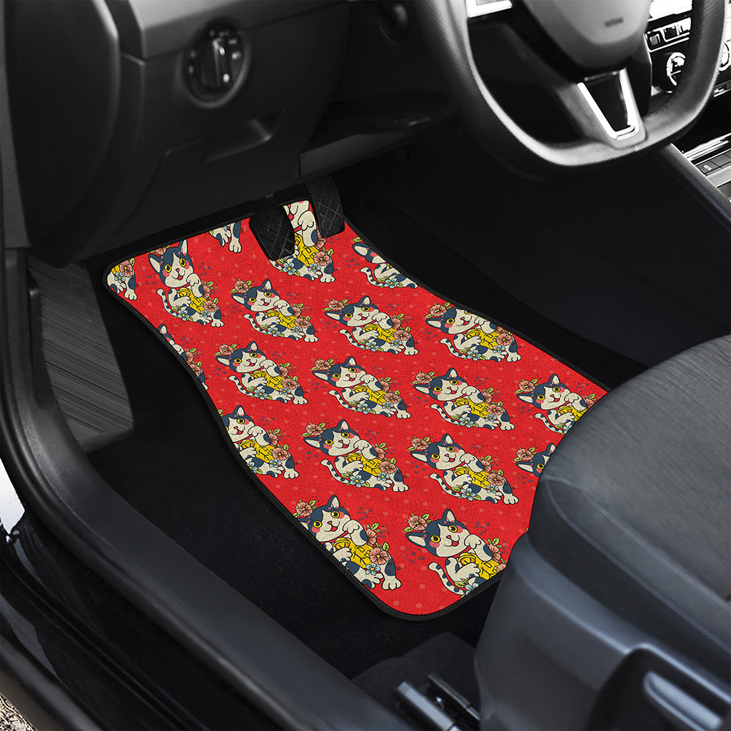 Japanese Cat Maneki Neko Pattern Print Front Car Floor Mats