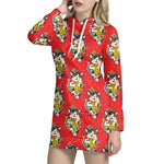 Japanese Cat Maneki Neko Pattern Print Hoodie Dress