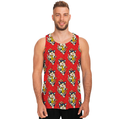 Japanese Cat Maneki Neko Pattern Print Men's Tank Top