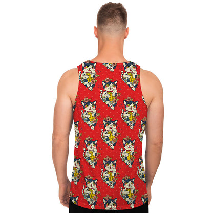 Japanese Cat Maneki Neko Pattern Print Men's Tank Top
