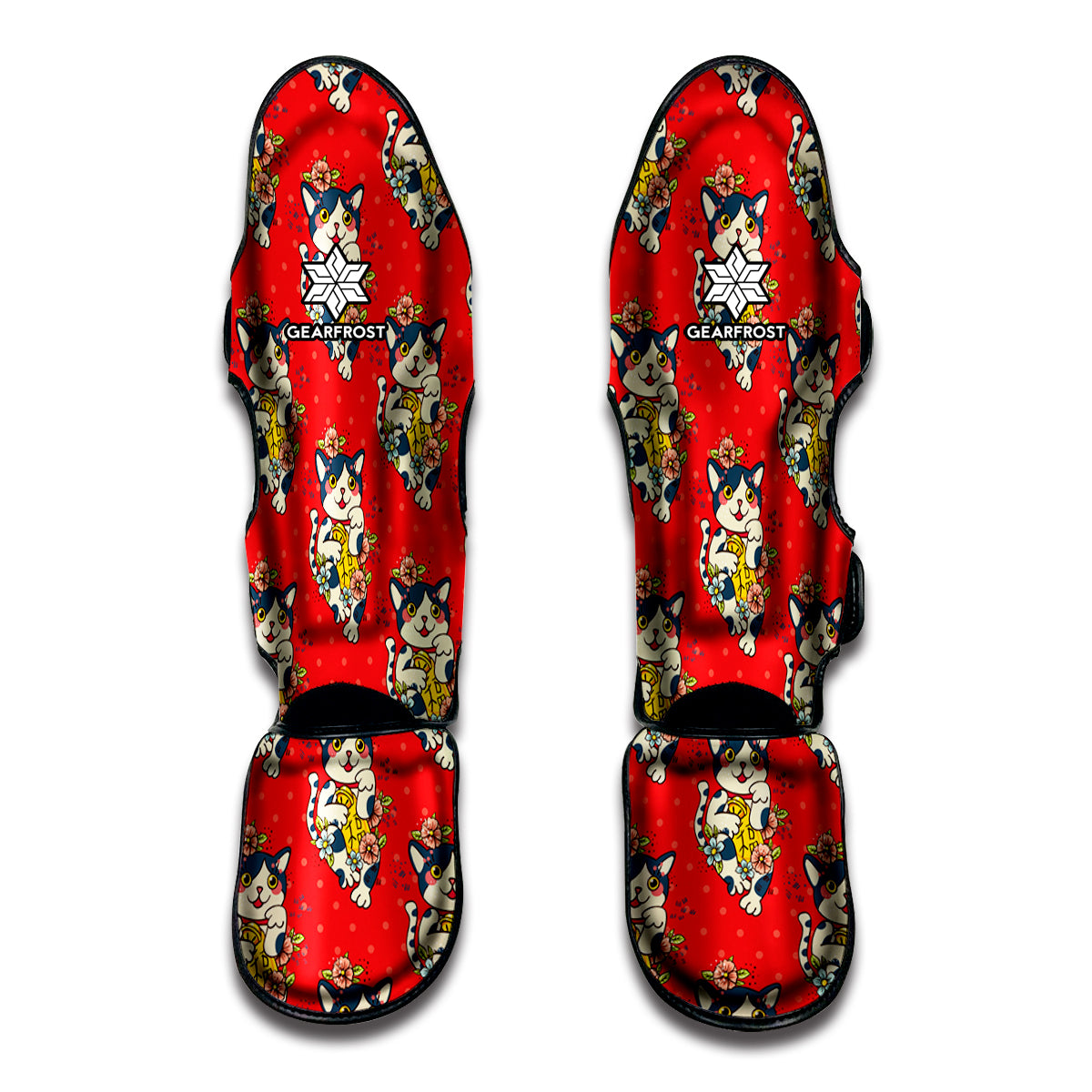 Japanese Cat Maneki Neko Pattern Print Muay Thai Shin Guard