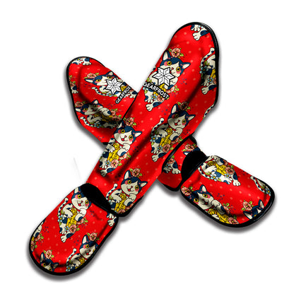 Japanese Cat Maneki Neko Pattern Print Muay Thai Shin Guard