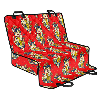 Japanese Cat Maneki Neko Pattern Print Pet Car Back Seat Cover