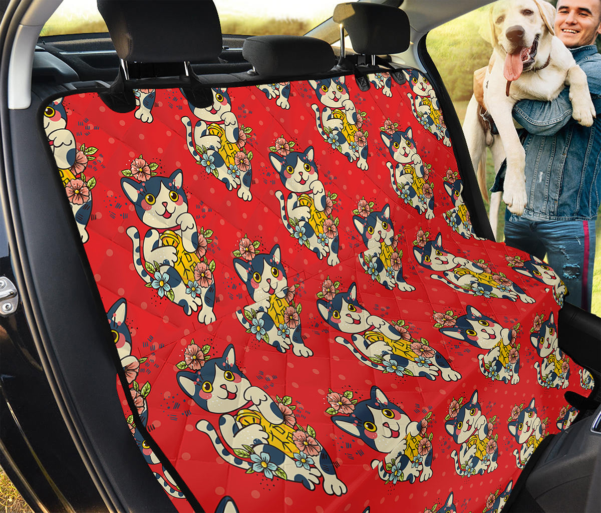 Japanese Cat Maneki Neko Pattern Print Pet Car Back Seat Cover