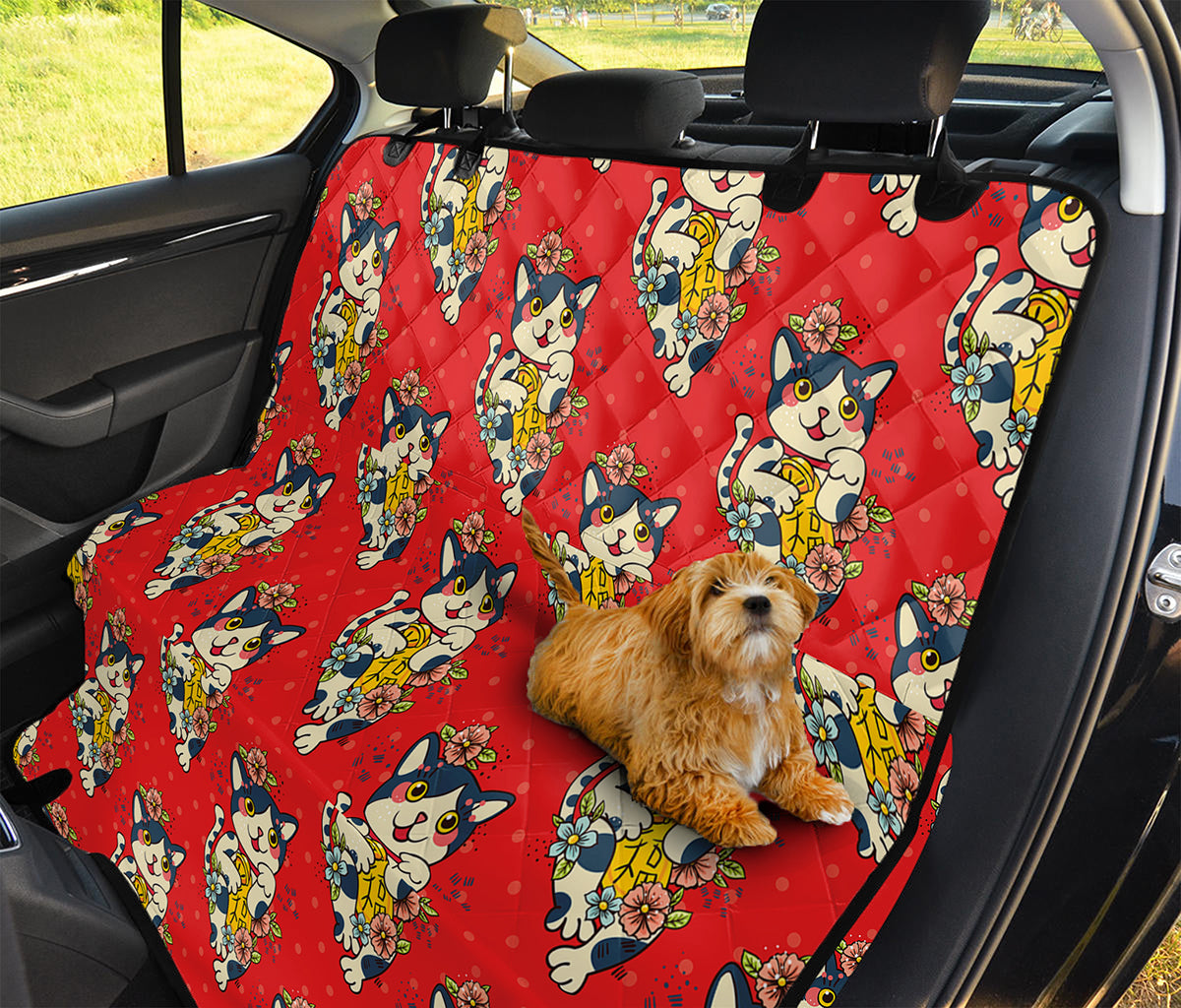 Japanese Cat Maneki Neko Pattern Print Pet Car Back Seat Cover