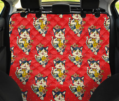 Japanese Cat Maneki Neko Pattern Print Pet Car Back Seat Cover