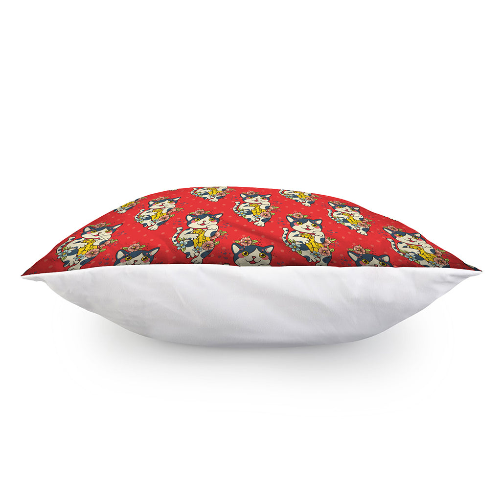 Japanese Cat Maneki Neko Pattern Print Pillow Cover