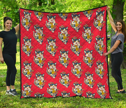 Japanese Cat Maneki Neko Pattern Print Quilt