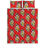 Japanese Cat Maneki Neko Pattern Print Quilt Bed Set