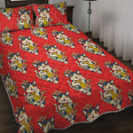 Japanese Cat Maneki Neko Pattern Print Quilt Bed Set