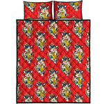 Japanese Cat Maneki Neko Pattern Print Quilt Bed Set
