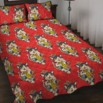 Japanese Cat Maneki Neko Pattern Print Quilt Bed Set