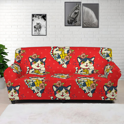 Japanese Cat Maneki Neko Pattern Print Sofa Cover