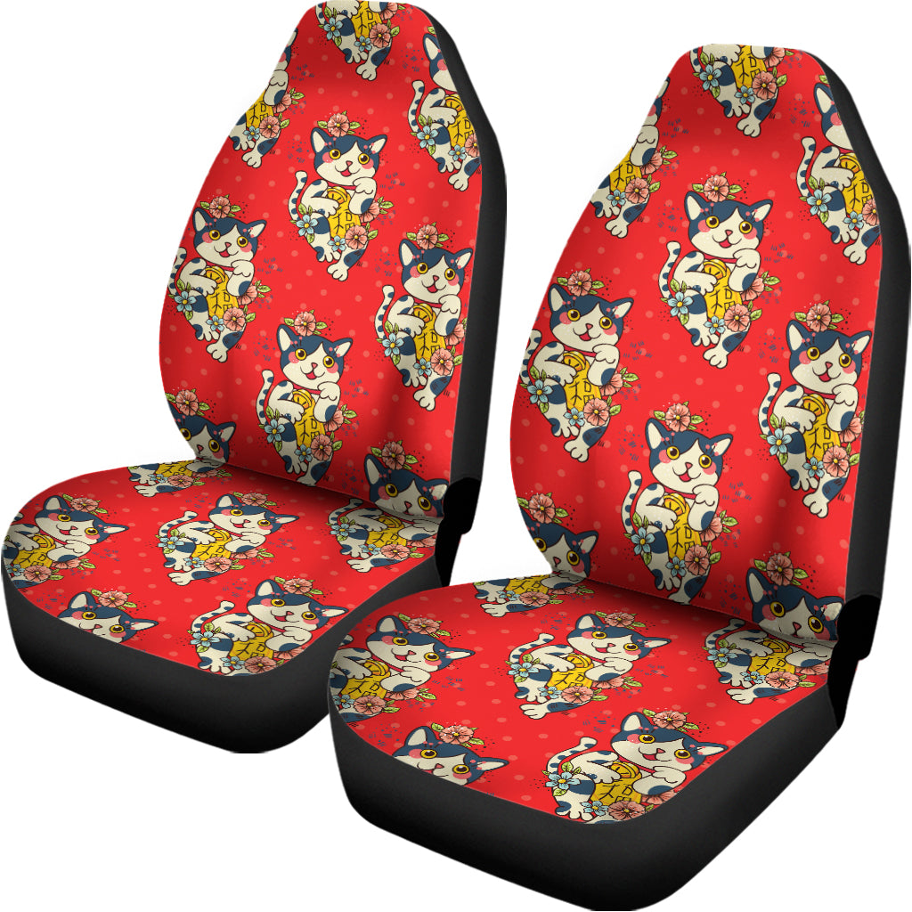 Japanese Cat Maneki Neko Pattern Print Universal Fit Car Seat Covers