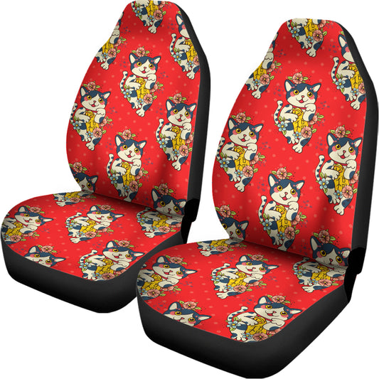 Japanese Cat Maneki Neko Pattern Print Universal Fit Car Seat Covers