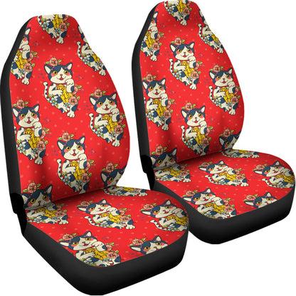 Japanese Cat Maneki Neko Pattern Print Universal Fit Car Seat Covers