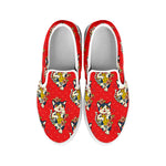 Japanese Cat Maneki Neko Pattern Print White Slip On Shoes