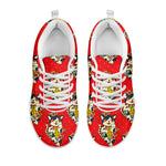 Japanese Cat Maneki Neko Pattern Print White Sneakers