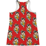 Japanese Cat Maneki Neko Pattern Print Women's Racerback Tank Top