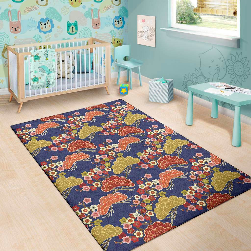 Japanese Cherry Blossom Pattern Print Area Rug