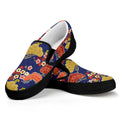 Japanese Cherry Blossom Pattern Print Black Slip On Sneakers